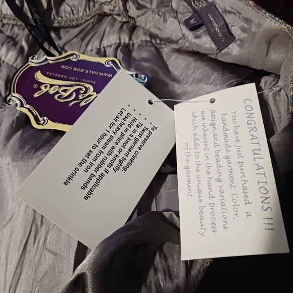 Hale Bob Silk Embellished Halter Crinkle Mini Dress in Gray & Pink Multi, Size M - Picture 12 of 16